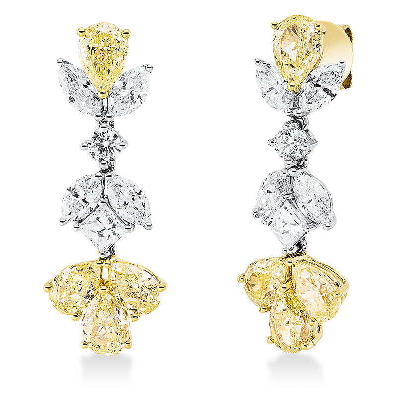 Ohrschmuck 18kt,2 Prin 0,40 ct, W-si, 8 Nav.1,55 ct, TW-si,2 Brill.0,22 ct,TW-si, 8 Tropfen 4,11ct, gelb