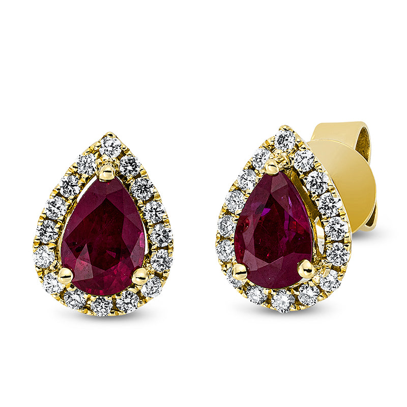 Ohrstecker 18 kt GG, 32 Brill. 0,22 ct, TW-si, 2 Rubine 0,95 ct rot