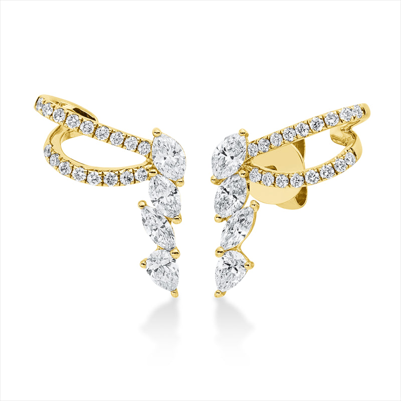 Ohrstecker 18 kt GG, 6 Nav. 0,60 ct, TW-si, 2 Tropfen 0,18 ct, TW-si, 34 Brill. 0,24 ct, TW-si