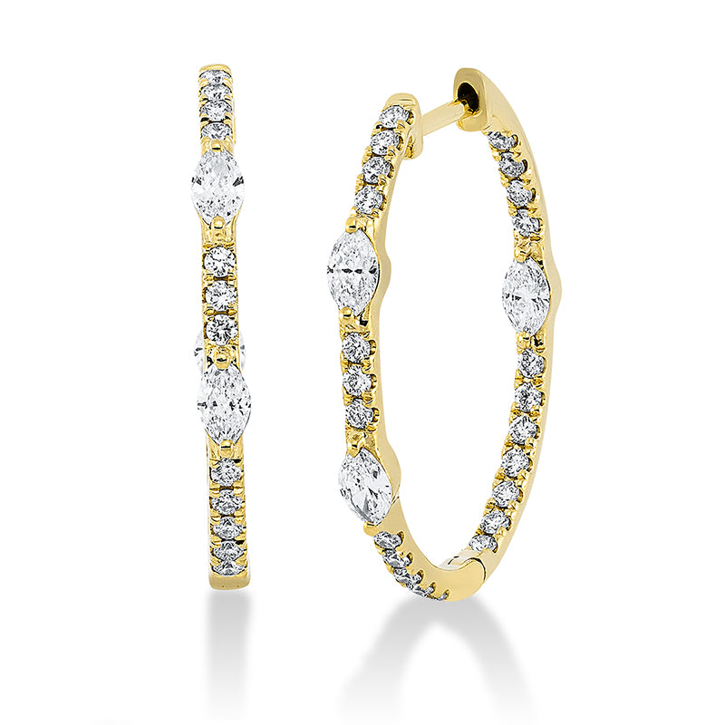 Creolen 18 kt GG, 6 Nav. 0,38 ct, TW-si, 46 Brill. 0,38 ct, TW-si