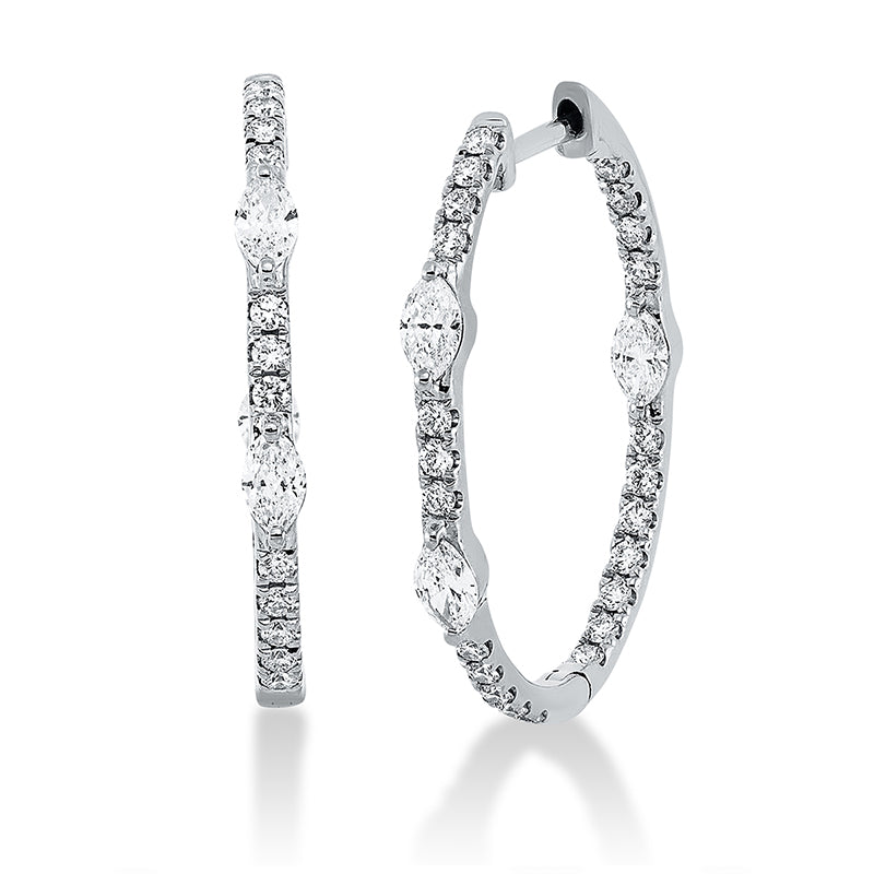 Creolen 18 kt WG, 6 Nav. 0,44 ct, TW-si, 46 Brill. 0,38 ct, TW-si