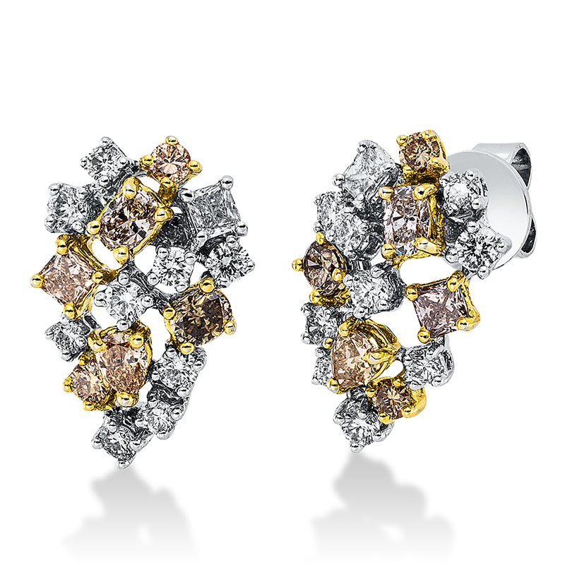 Ohrstecker 18 kt WG+GG, 18 Brill. 0,62 ct, TW-si, 4 Brill. 0,16 ct, gelb, 10 Fant-Schl. 1,05 ct, fancy