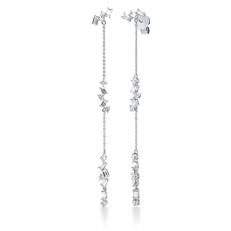 Ohrschmuck 18 kt WG, 18 Bag. 0,76 ct, TW-vsi, 12 Brill. 0,41 ct, TW-si