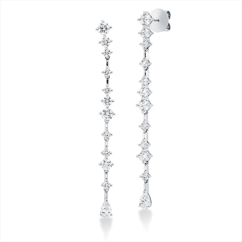 Ohrschmuck 18 kt WG, 2 Tropfen 0,41 ct, TW-vsi, 22 Brill. 1,89 ct, TW-si