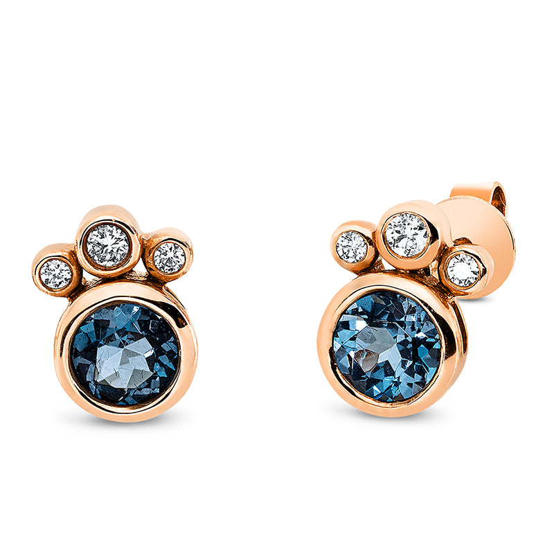 Ohrstecker 18 kt RG, 2 Brill. 0,05 ct, TW-si, 4 Brill. 0,04 ct, TW-si, 2 Topase 0,87 ct Lond. blue