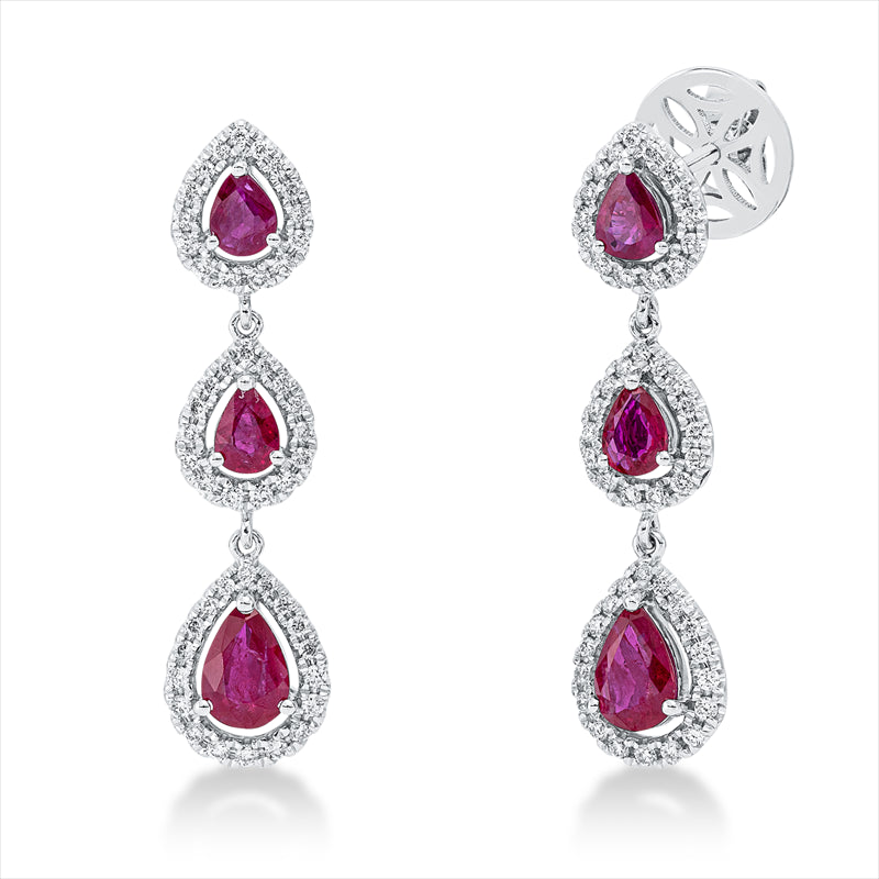 Ohrschmuck 18 kt WG, 96 Brill. 0,51 ct, TW-si, 6 Rubine 1,55 ct rot