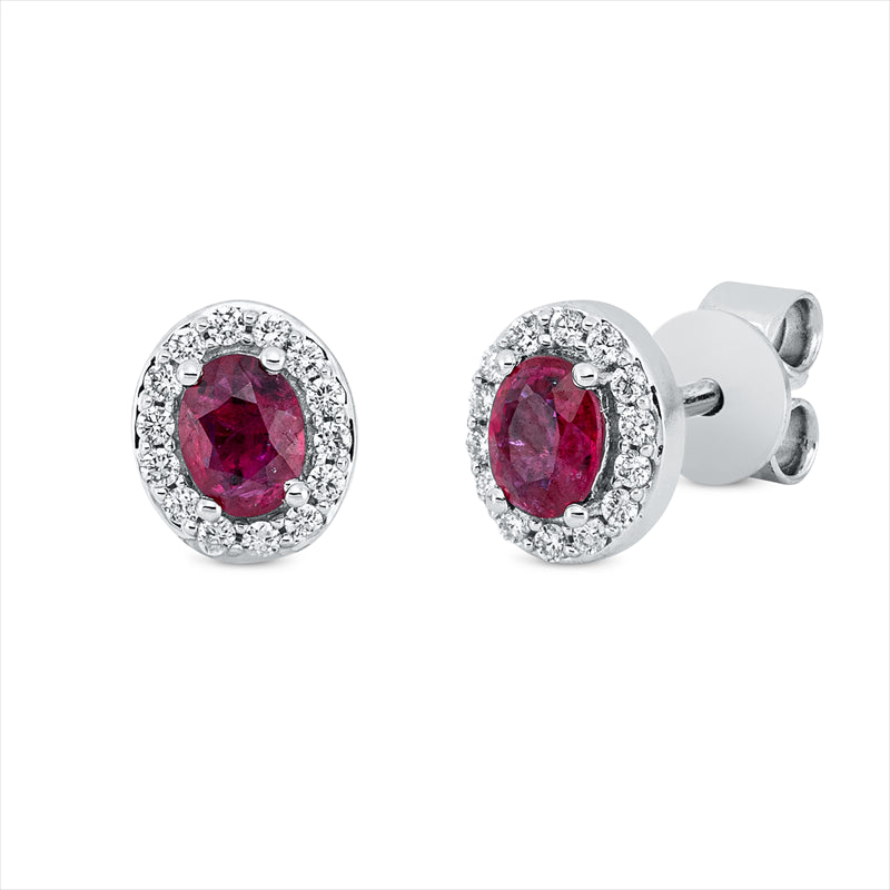 Ohrstecker 18 kt WG, 28 Brill. 0,11 ct, TW-si, 2 Rubine 0,37 ct rot