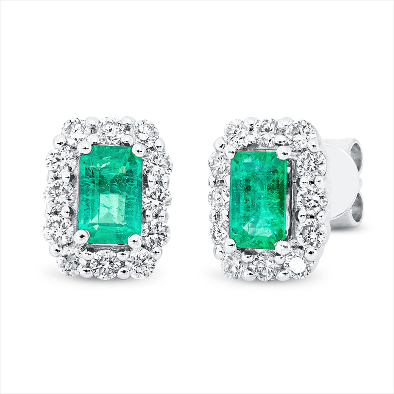 Ohrstecker 18 kt WG, 24 Brill. 0,38 ct, TW-si, 2 Smaragde 0,53 ct grün