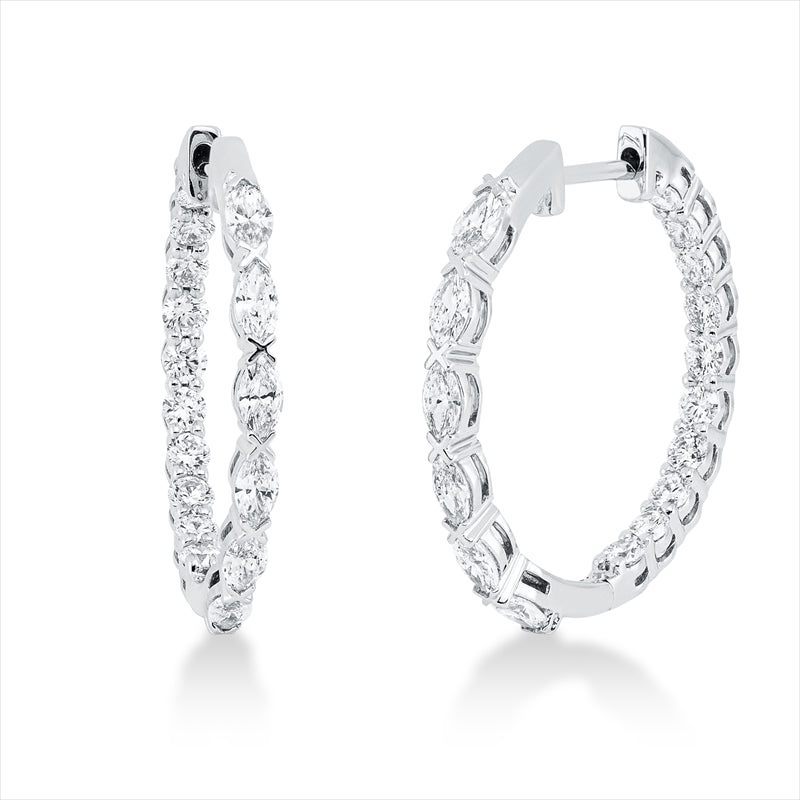 Creolen 18 kt WG, 12 Nav. 0,81 ct, TW-si, 20 Brill. 0,82 ct, TW-si