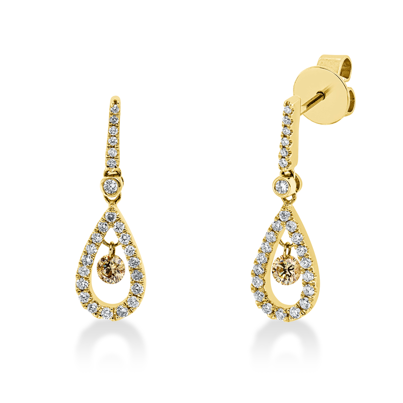 Ohrschmuck 18 kt GG, 50 Brill. 0,33 ct, TW-si, 2 Brill. 0,19 ct, gelb