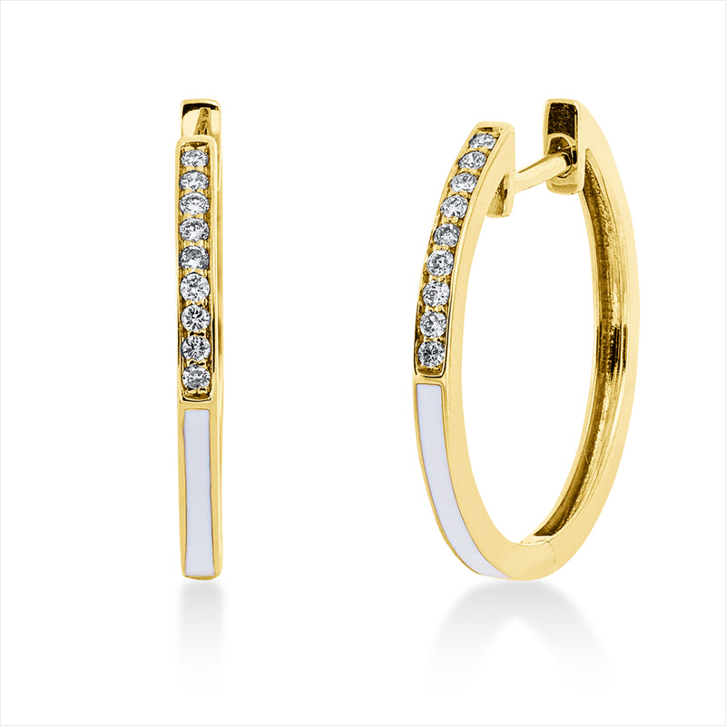 Creolen 18 kt GG, 18 Brill. 0,08 ct, TW-si, 1 Emaille weiß