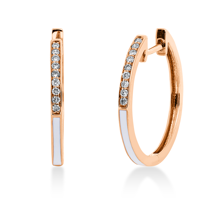 Creolen 18 kt RG, 18 Brill. 0,09 ct, TW-si, 2 Emaille weiß