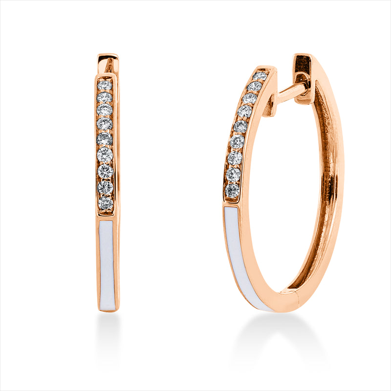 Creolen 18 kt RG, 18 Brill. 0,09 ct, TW-si, 2 Emaille weiß