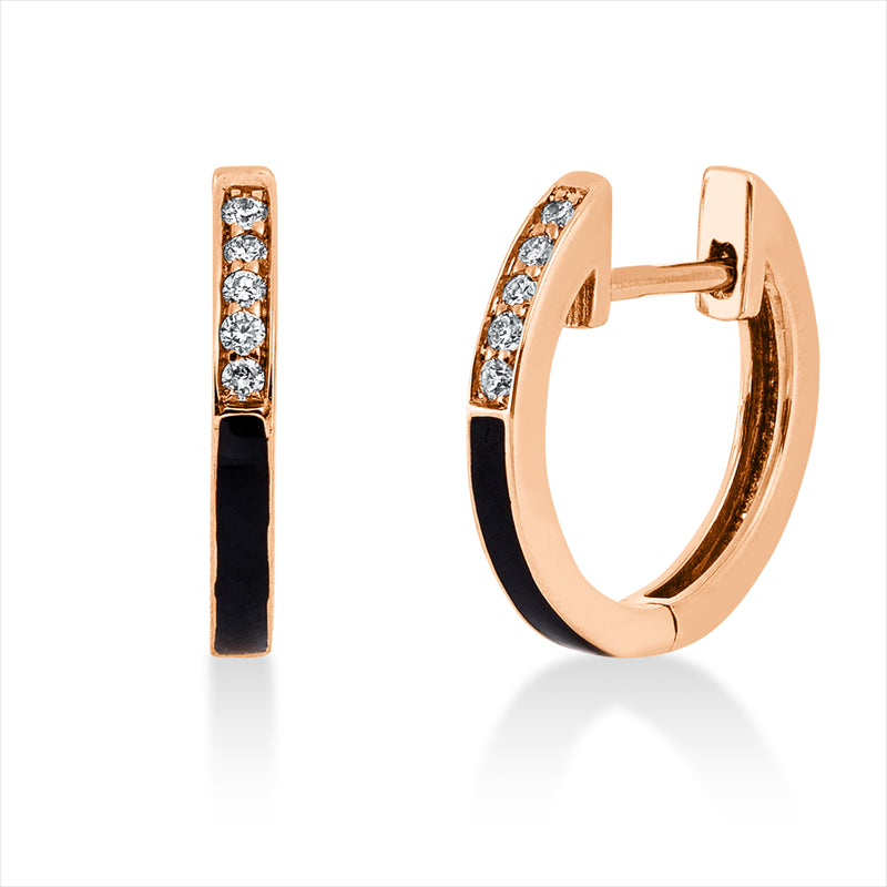 Creolen 18 kt RG, 10 Brill. 0,05 ct, TW-si, 2 Emaille schwarz
