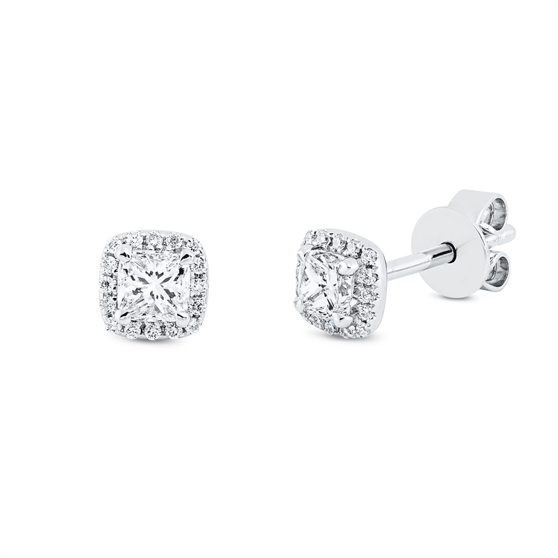 Ohrstecker 18 kt WG, 2 Cushion 0,40 ct, TW-si, 32 Brill. 0,07 ct, TW-si