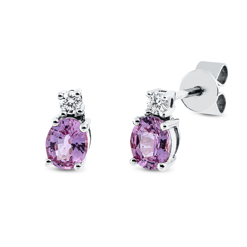 Ohrstecker 18 kt WG, 2 Brill. 0,07 ct, TW-si, 2 Saphire 0,93 ct blau