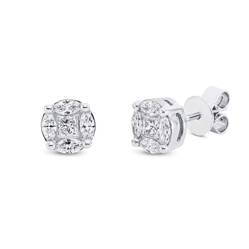 Ohrstecker 18 kt WG, 8 Nav. 0,57 ct, TW-vsi/si, 2 Princ. 0,30 ct, D/F-vvs