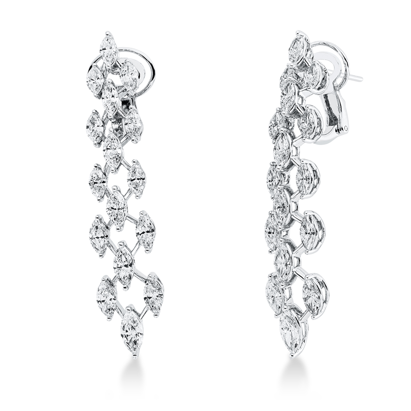 Ohrschmuck 18 kt WG, 4 Nav. 0,52 ct, F-vsi, 12 Nav. 1,75 ct, F-vsi, 14 Nav. 2,77 ct, F-vsi, 2 Nav. 0,68 ct, F-vsi