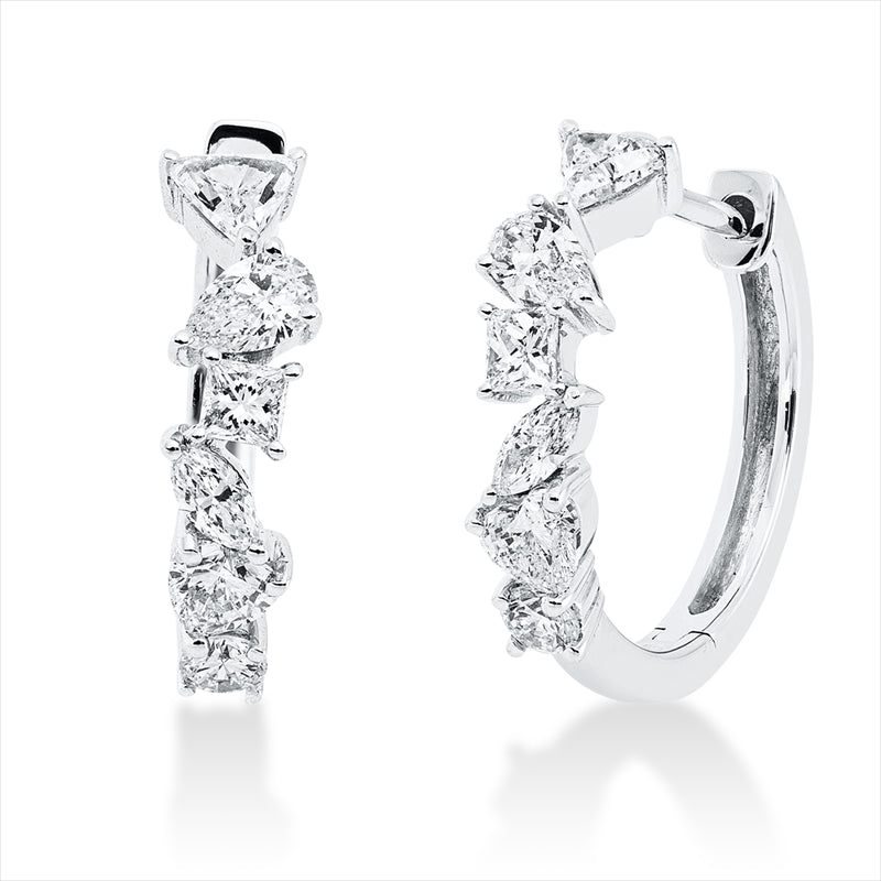 Creolen 18 kt WG, 8 Fant-Schl. 0,56 ct, TW-si, 2 Herzschl. 0,20 ct, TW-vsi, 2 Brill. 0,10 ct, TW-si