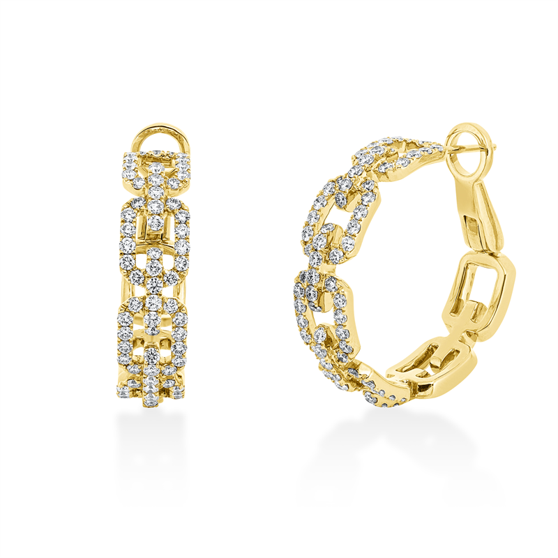Creolen 18 kt GG, 146 Brill. 2,40 ct, TW-vsi