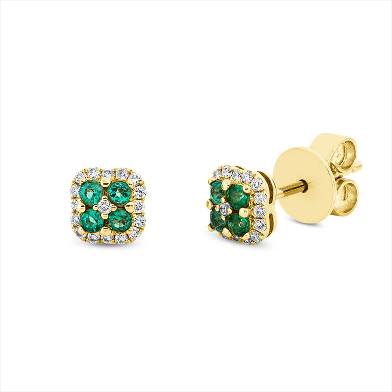 Ohrstecker 18 kt GG, 34 Brill. 0,10 ct, TW-si, 8 Smaragde 0,15 ct grün