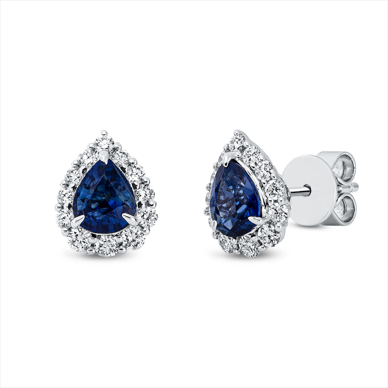 Ohrstecker 18 kt WG, 24 Brill. 0,43 ct, TW-si, 2 Saphire 1,29 ct blau