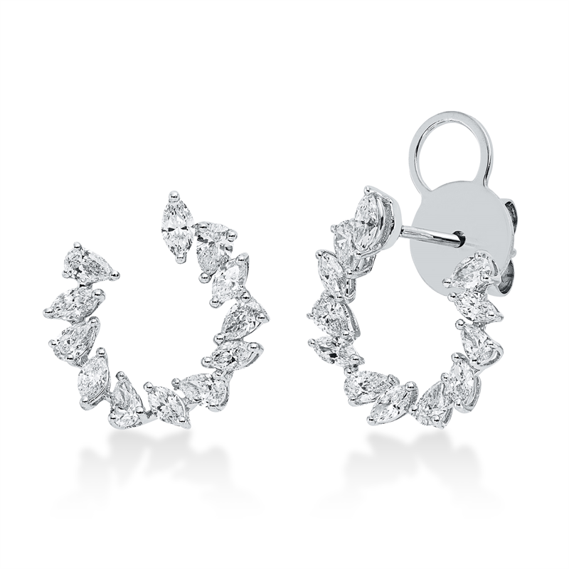 Ohrschmuck 18 kt WG, 12 Tropfen 0,87 ct, TW-vsi, 12 Nav. 0,71 ct, TW-vsi