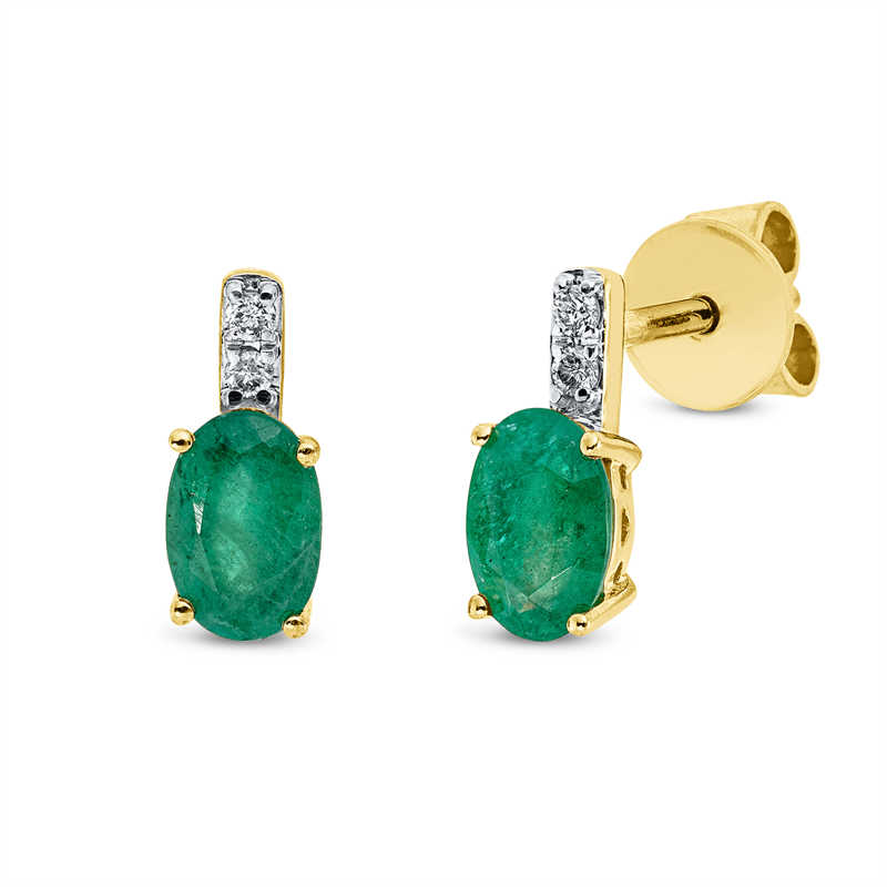 Ohrstecker 18 kt GG, 4 Brill. 0,04 ct, TW-si, 2 Smaragde 0,83 ct grün