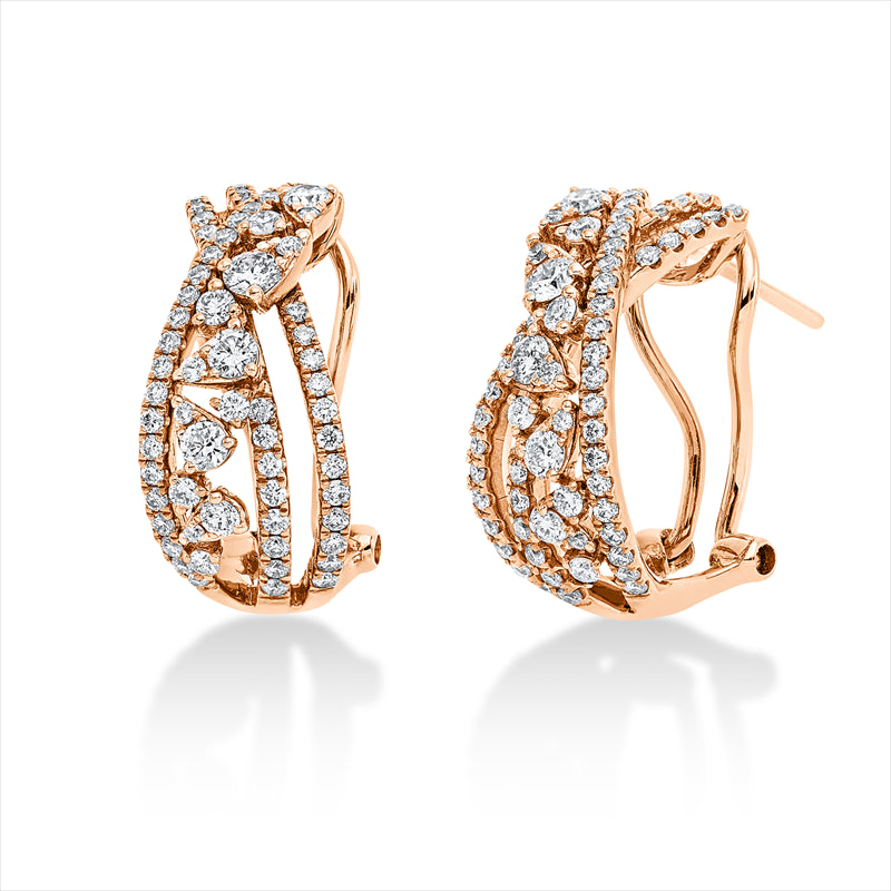 Creolen 18 kt RG, 4 Brill. 0,20 ct, 6 Brill. 0,23 ct, TW-si, 2 Brill. 0,11 ct, TW-si, 110 Brill. 0,56 ct, TW-si