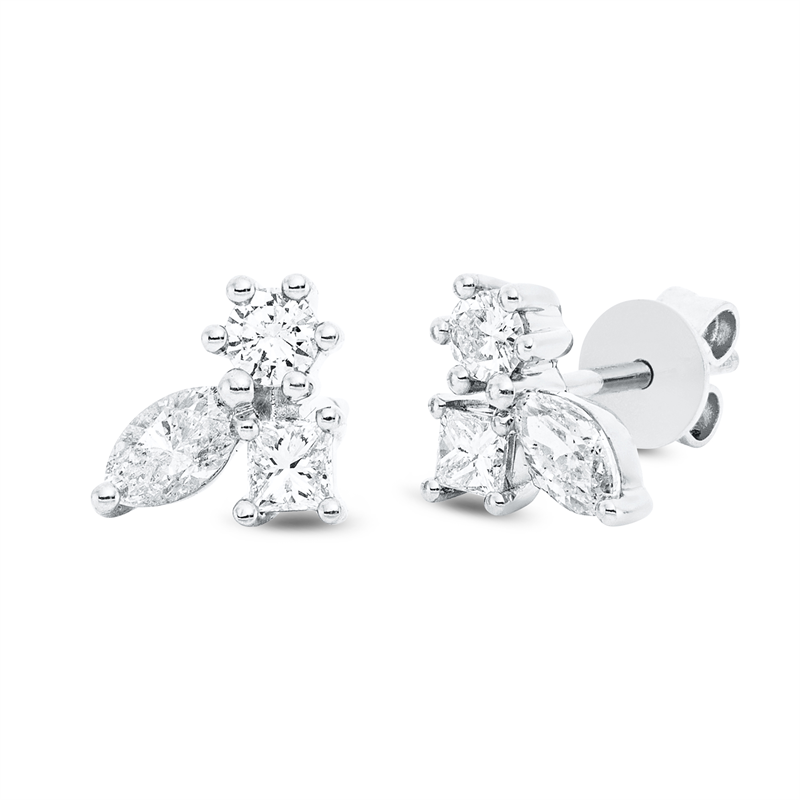 Ohrstecker 18 kt WG, 2 Nav. 0,34 ct, W-si, 2 Princ. 0,16 ct, W-si, 2 Brill. 0,16 ct, W-pi