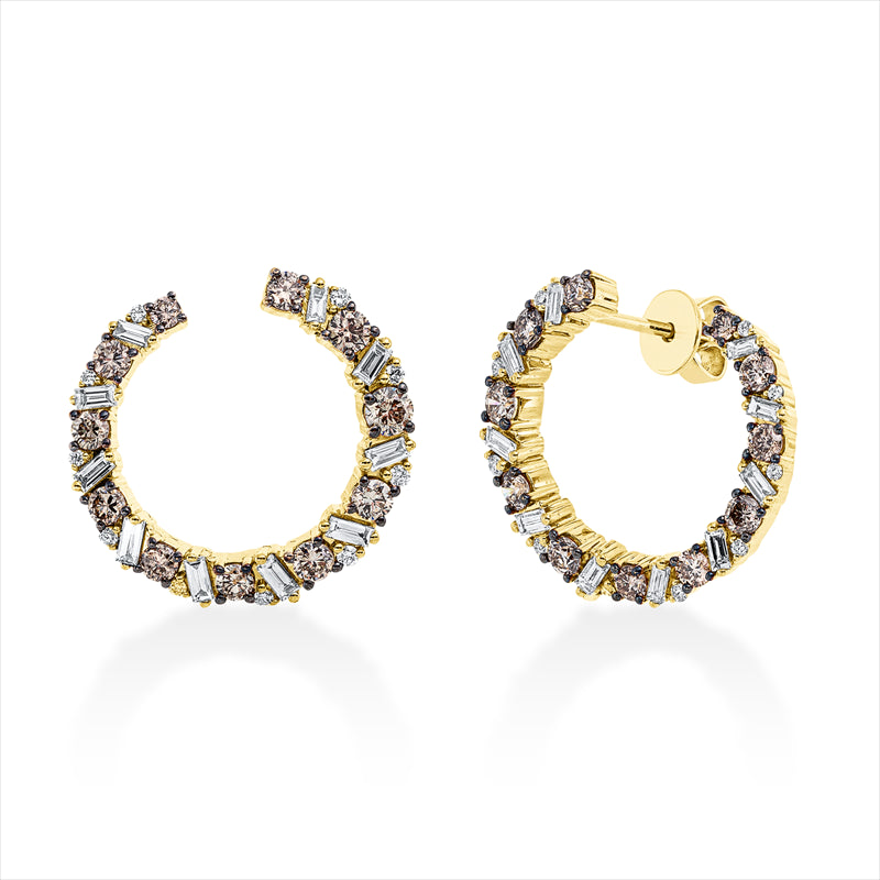 Ohrstecker 18 kt GG, 20 Bag. 0,42 ct, F-vsi/si, 20 Brill. 0,11 ct, TW-pi, 22 Brill. 1,01 ct, braun