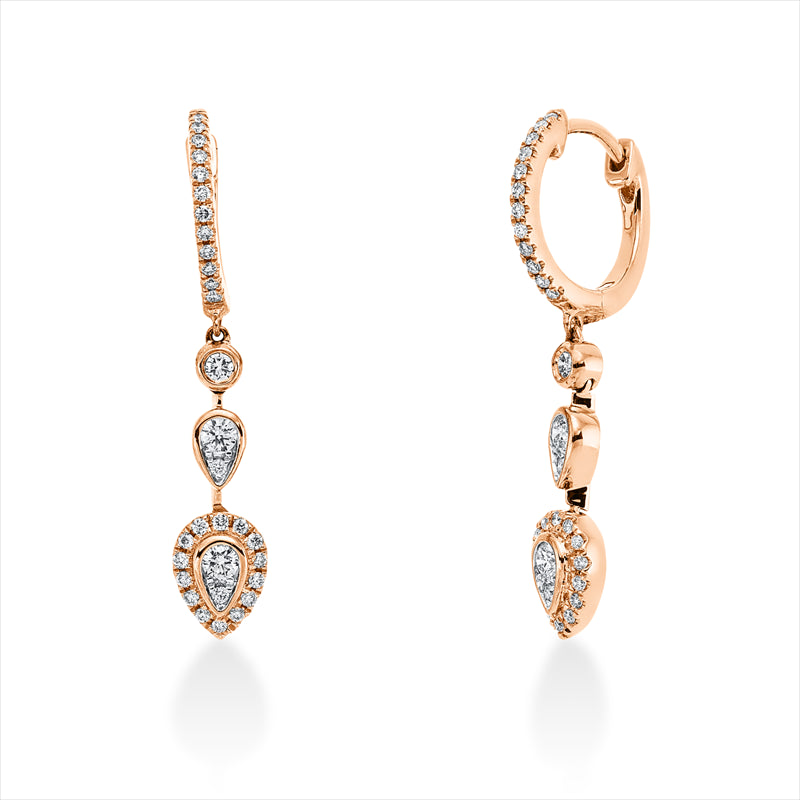 Ohrschmuck 18 kt RG, 2 Brill. 0,06 ct, F-vsi/si, 4 Brill. 0,23 ct, F-vsi/si, 56 Brill. 0,30 ct, F-vsi/si