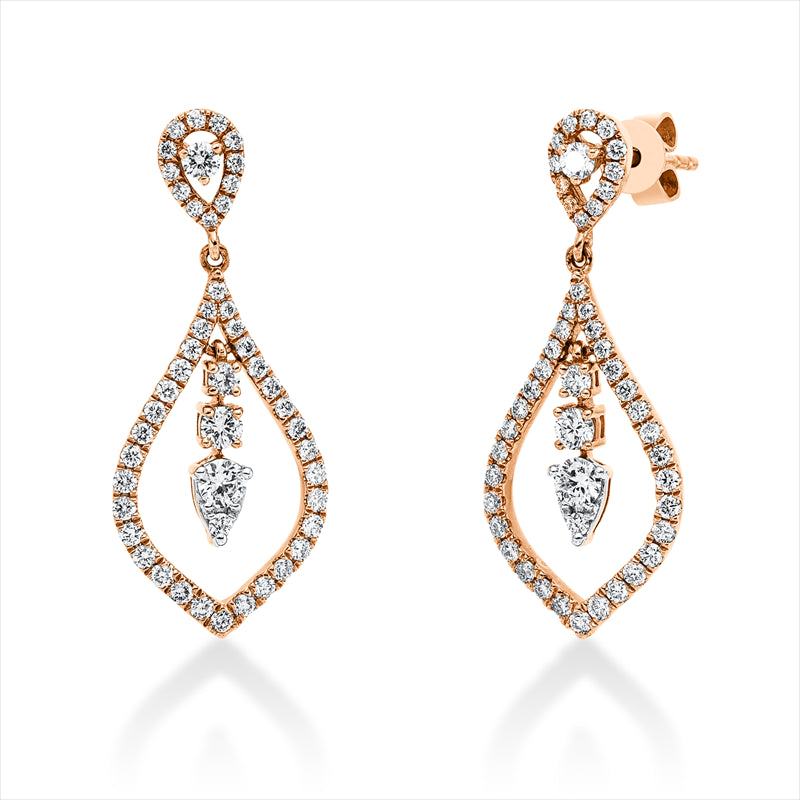 Ohrschmuck 18 kt RG,34 Brill. 0,32 ct, 4 Brill. 0,15 ct,2 Brill. 0,15 ct, F-vsi/si, 58 Brill. 0,30 ct, F-vsi/si