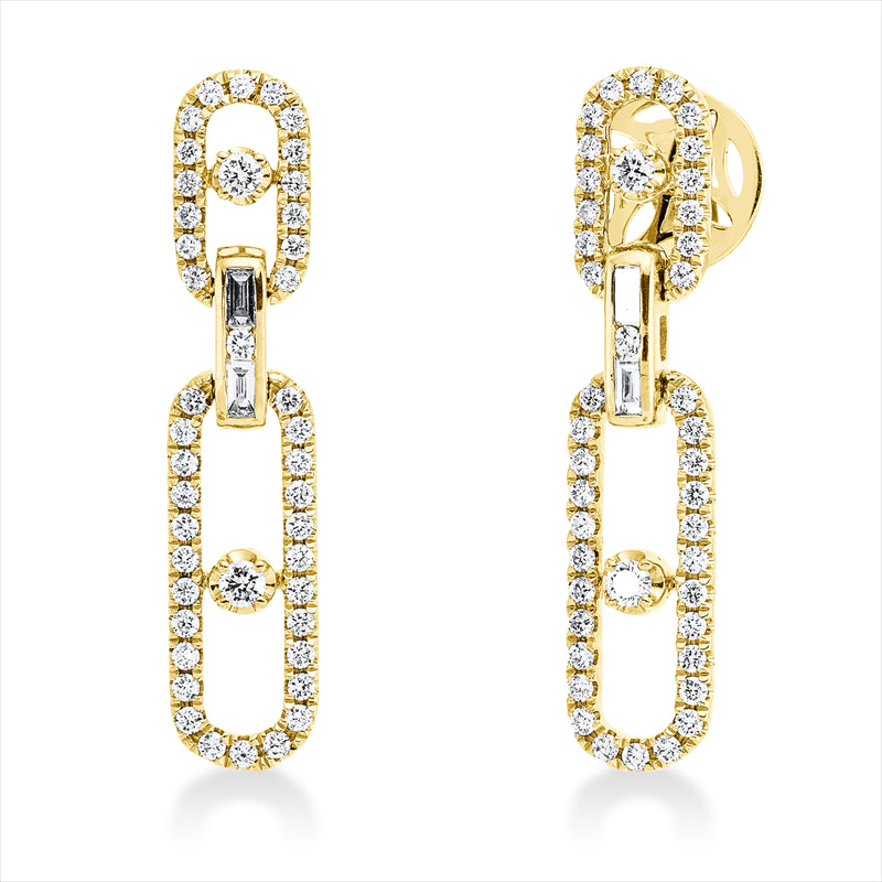 Ohrschmuck 18 kt GG, 2 Brill. 0,02 ct,4 Brill. 0,11 ct,4 Bag. 0,09 ct, F-vsi/si, 80 Brill. 0,57 ct, F-vsi/si