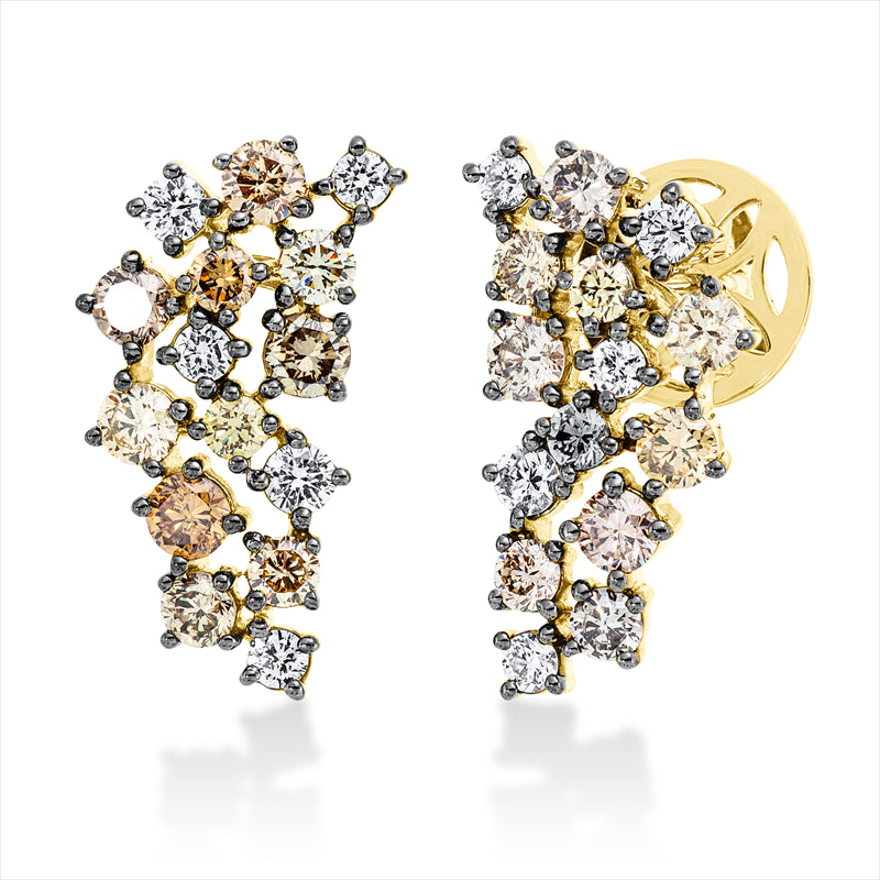 Ohrstecker 18 kt GG, 4 Brill. 0,19 ct, F-vsi/si, 6 Brill. 0,21 ct, F-vsi/si, 20 Brill. 1,17 ct, fancy