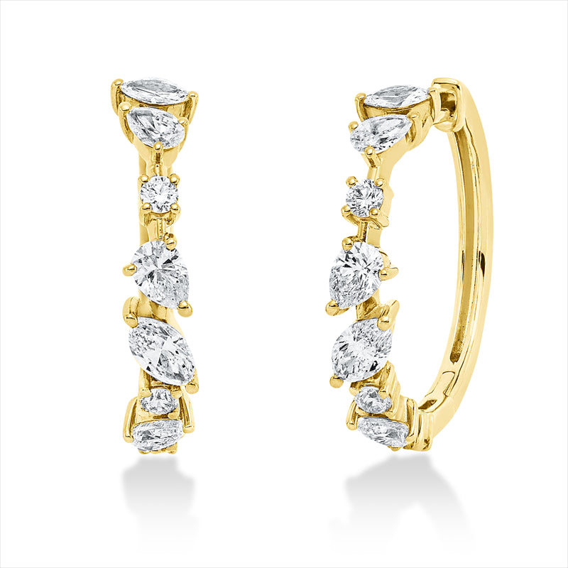 Creolen 18 kt GG,2 Nav.0,11 ct,2 Nav. 0,30 ct, F-vsi/si, 6 Tropfen 0,63 ct, F-vsi/si,6 Brill. 0,22 ct,TW-si