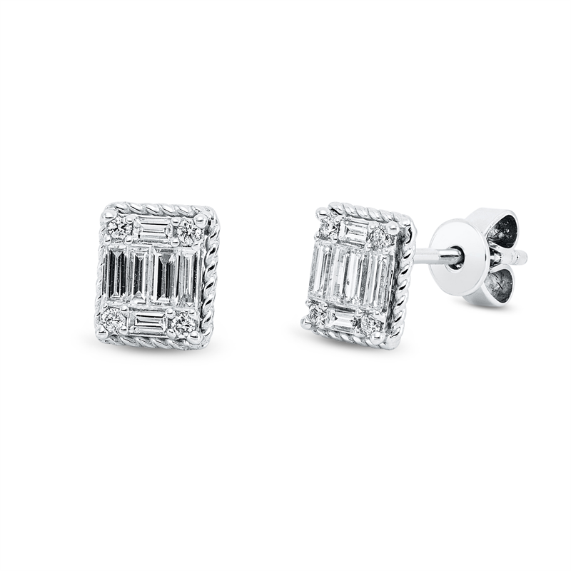 Ohrstecker 18 kt WG, 12 Bag. 0,32 ct, F-vsi/si, 8 Brill. 0,05 ct, F-vsi/si