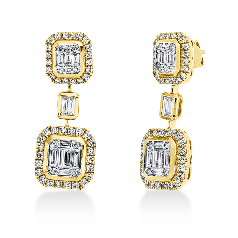 Ohrschmuck 18 kt GG, 44 Brill. 0,50 ct, TW-si, 22 Bag. 0,76 ct, F-vsi/si, 60 Brill. 0,40 ct, TW-si
