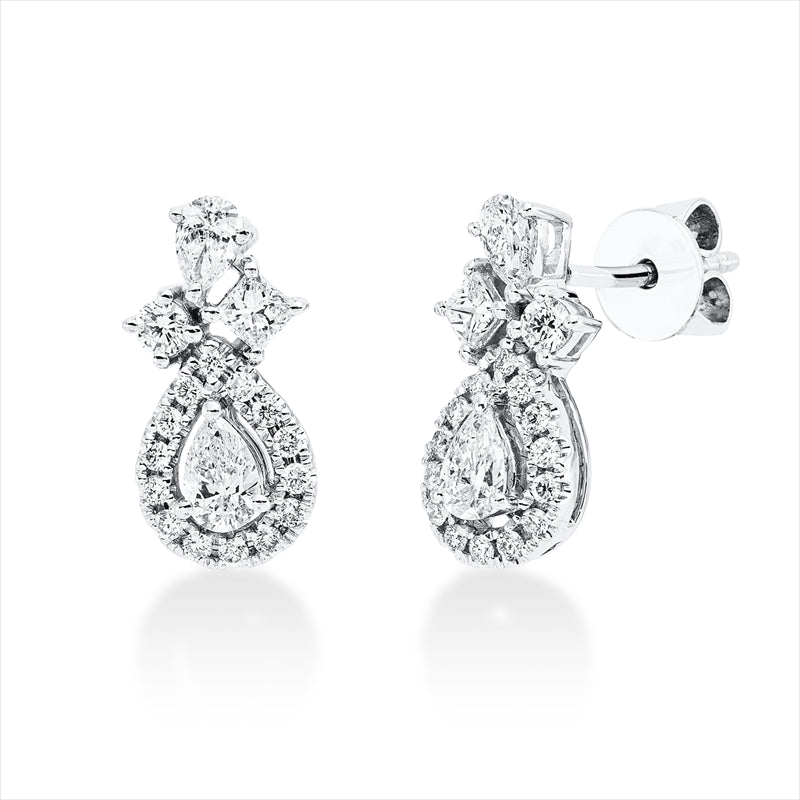 Ohrschmuck 18 kt WG, 30 Brill. 0.28 ct, TW-si, 2 Princ. 0,12 ct, F-vsi/si, 4 Tropfen 0,43 ct, F-vsi/si,