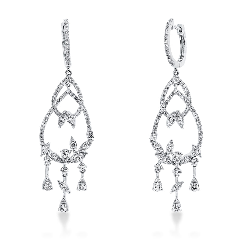 Ohrschmuck 18 kt WG, 22 Brill. 0,42 ct, 168 Brill. 0,63 ct,8 Brill. 0,38 ct, TW-si, 2 Brill. 0,06 ct, TW-si