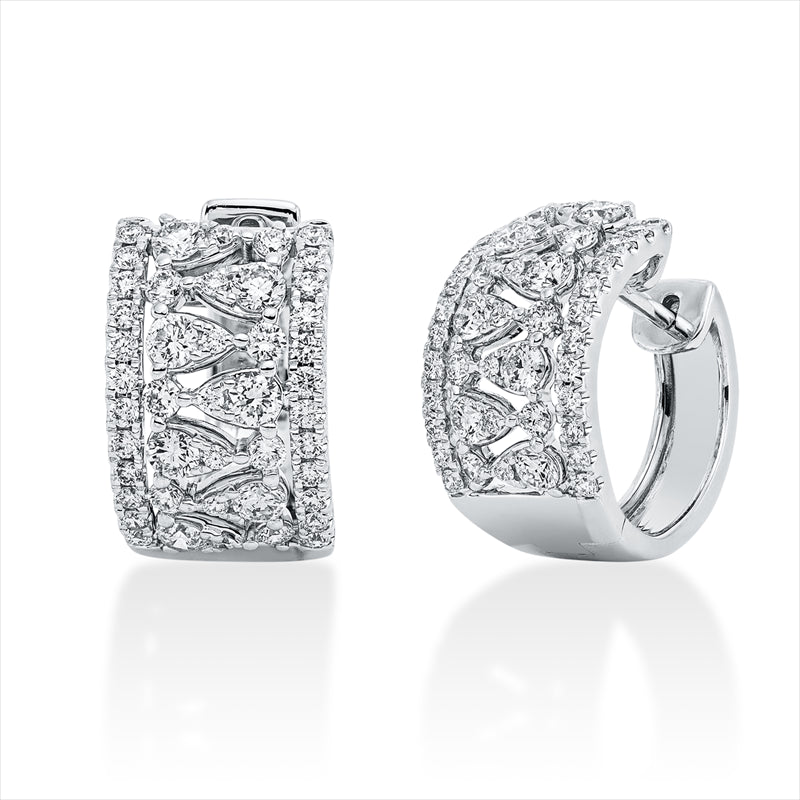 Creolen 18 kt WG, 62 Brill. 0,39 ct, TW-si, 14 Brill. 0,61 ct, TW-si, 14 Brill. 0,23 ct, TW-si