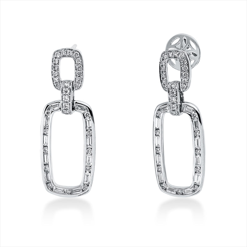 Ohrschmuck 18 kt WG, 28 Brill. 0,18 ct, F-vsi/si, 24 Bag. 0,55 ct, F-vsi/si, 32 Brill. 0,30 ct, F-vsi/si