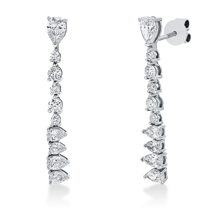 Ohrschmuck 18 kt WG, 10 Tropfen 1,37 ct, F-vsi/si, 10 Brill. 0,48 ct, F-vsi/si