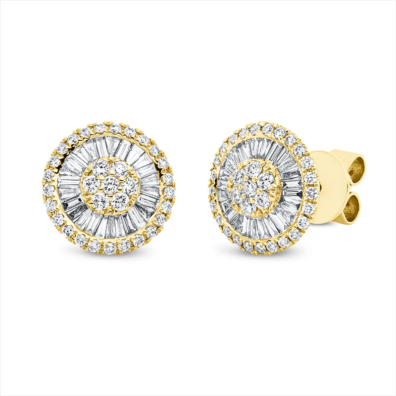 Ohrstecker 18 kt GG, 14 Brill. 0,18 ct, TW-si, 50 Bag. 0,61 ct, TW-si, 50 Brill. 0,23 ct, TW-si