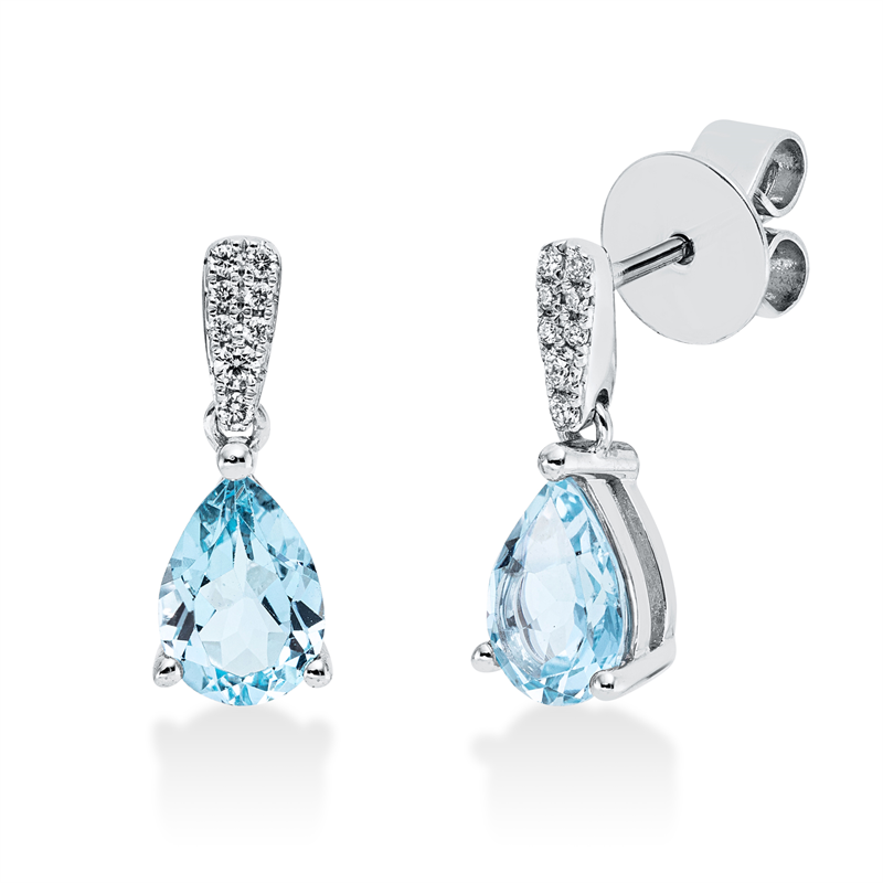 Ohrschmuck 18 kt WG, 16 Brill. 0,07 ct, TW-si, 2 Topase 1,65 ct sky blue