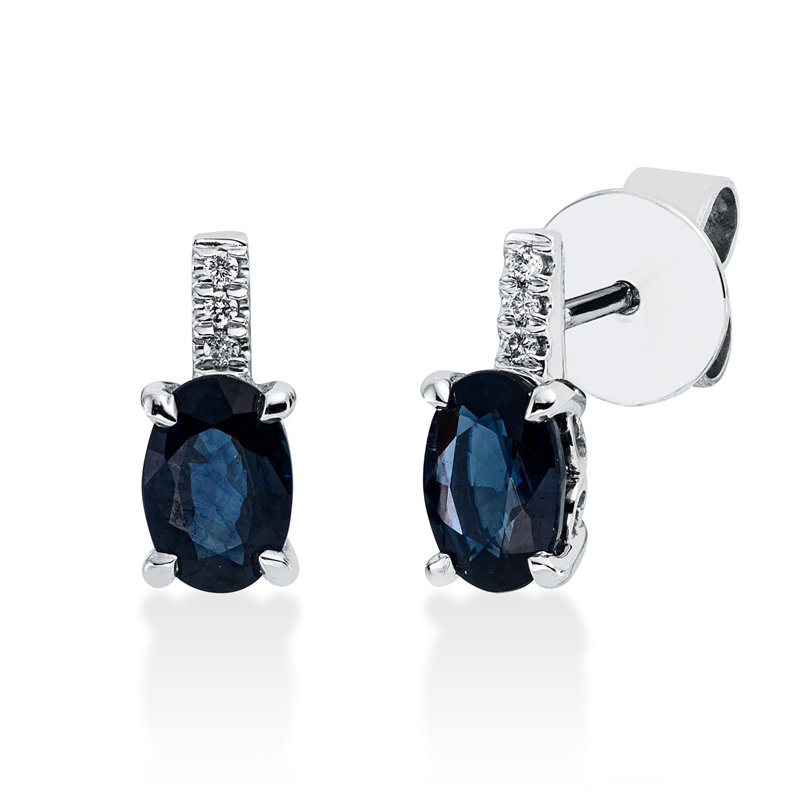 Ohrstecker 18 kt WG, 6 Brill. 0,03 ct, TW-si, 2 Saphire 1,14 ct blau
