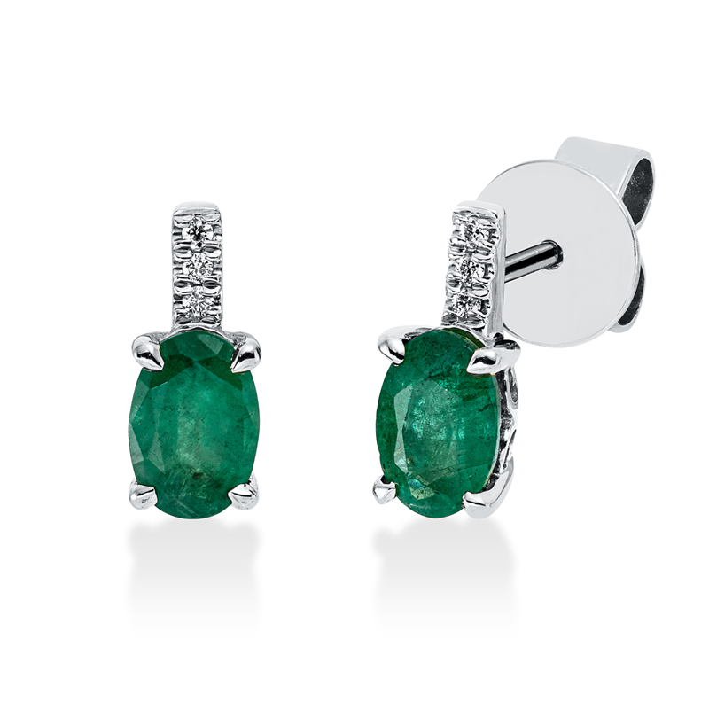 Ohrstecker 18 kt WG, 6 Brill. 0,03 ct, TW-si, 2 Smaragde 0,95 ct grün