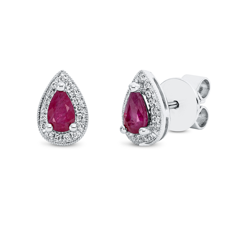 Ohrstecker 18 kt WG, 34 Brill. 0,09 ct, TW-si, 2 Rubine 0,53 ct rot