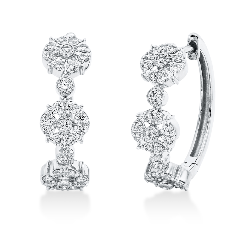 Creolen 18 kt WG, 4 Brill. 0,14 ct, TW-si, 54 Brill. 0,46 ct, TW-si