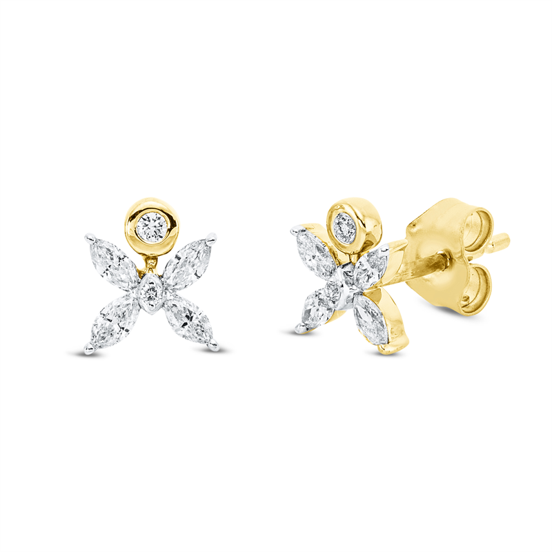 Ohrstecker 18 kt GG+WG, 2 Brill. 0,02 ct, TW-si, 8 Nav. 0,27 ct, TW-si, 2 Brill. 0,01 ct, TW-si